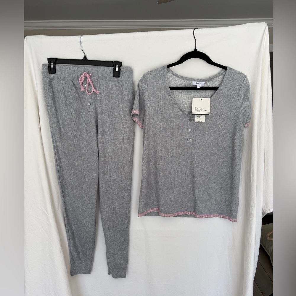 Gray Lounge Set with Pink Trim